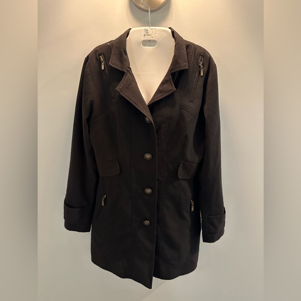 Lapis ladies black Moto short trench coat Size medium. - Picture 6 of 12